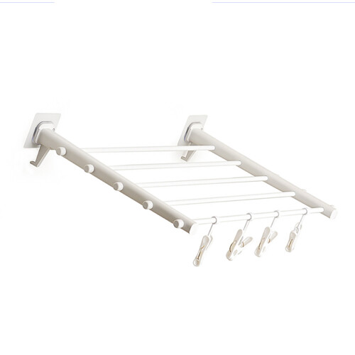 2Pcs White Plastic Folding Clothes Drying Rack Extendable Wall-Mounted 2