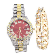 Edelstahl Business-Quartz-Uhr mit Armband und Kalender, Diamantdekor
