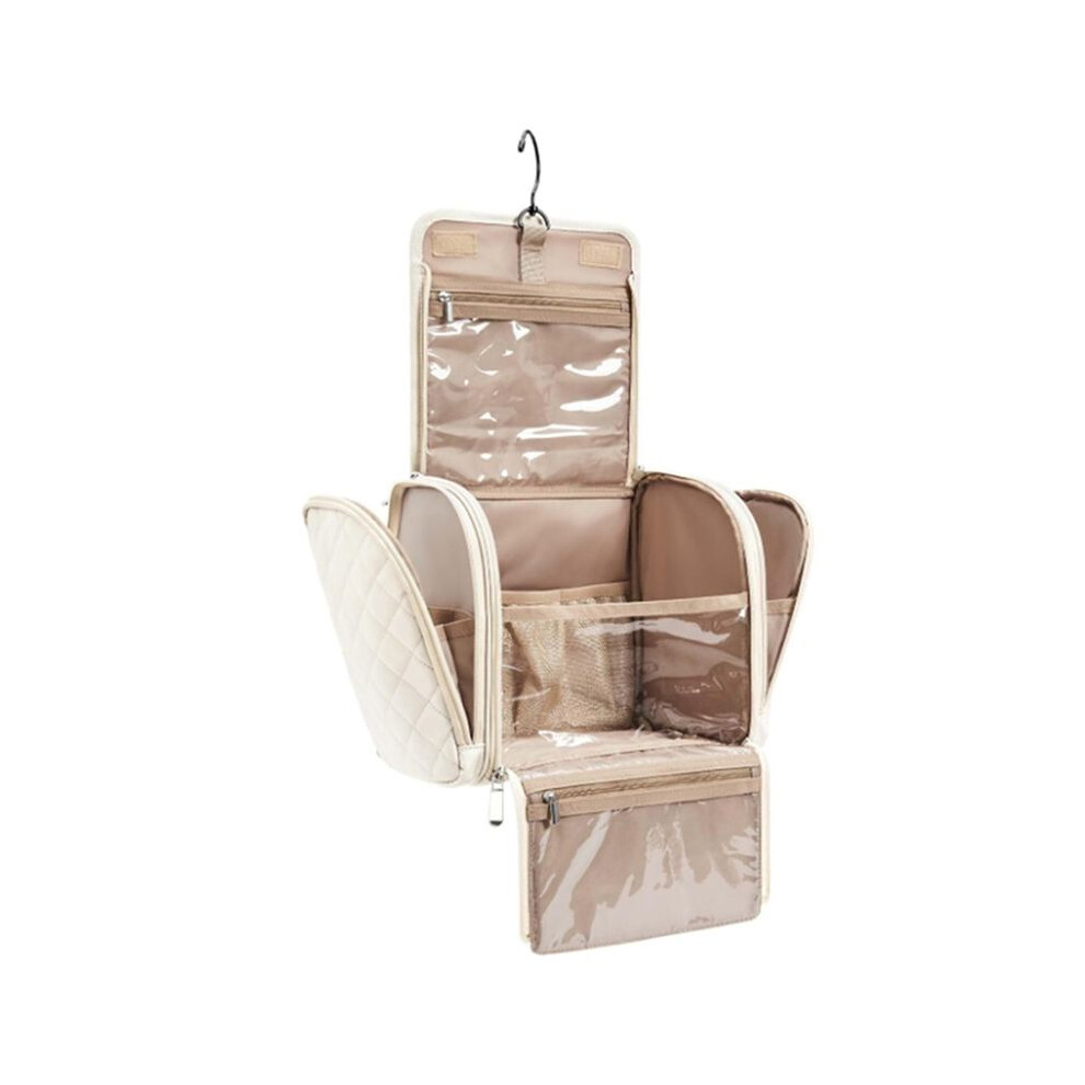 Tlily Cream/White Toiletry Bag Travel Makeup Bag With Hanging Hook, Cosmetic Bag Make Organizer Case, Large Capacity