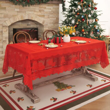 Toalha de mesa de Natal em renda, 140 x 220 cm, com elegantes desenhos em tricô, ideal para decoração de jantares festivos, festas de Natal em