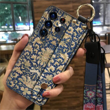 Telefoncover kompatibelt med Samsung Galaxy S25Ultra – kinesisk stil, smudsafvisende, støtteben, silikone, stødsikker, vandtæt, håndledsrem