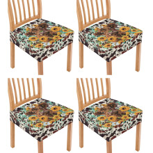 Conjunto de 4 capas para cadeiras de jantar com estampa de vaca e girassol, elásticas e compatíveis com a maioria das cadeiras.