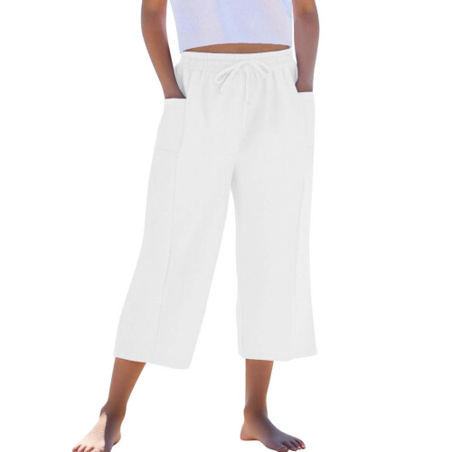 Παντελόνι Capris για Έφηβες Κορίτσια Καλοκαιρινό Χαλαρό Άνετο Βαμβακερό Λινό Ίσιο