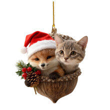 Ornamenti a forma di ghianda con animali del bosco, decorazioni accoglienti per l'albero di Natale, animali personalizzati con pigne e cappello