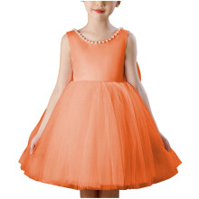 Blomsterpiger Satin Tyl Prinsesse Pageant Kjole til Bryllup Børnefest Gallakjoler Balkjoler Kjoler Orange 4-5 År