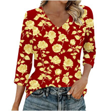 Blusas de manga tres cuartos para mujer, camisas casuales con cuello en V, camisetas básicas suaves, blusas para el trabajo o negocios.