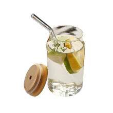 Clear Glass Cups with Lid and Straw, 350/450/550ml High Borosilicate Drinking Glasses for Cola, Juice, Iced Tea, Cold Drinks