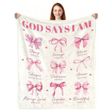 God Says I Am Throw Blanket 50x60 inches Coquette Pink Bow
