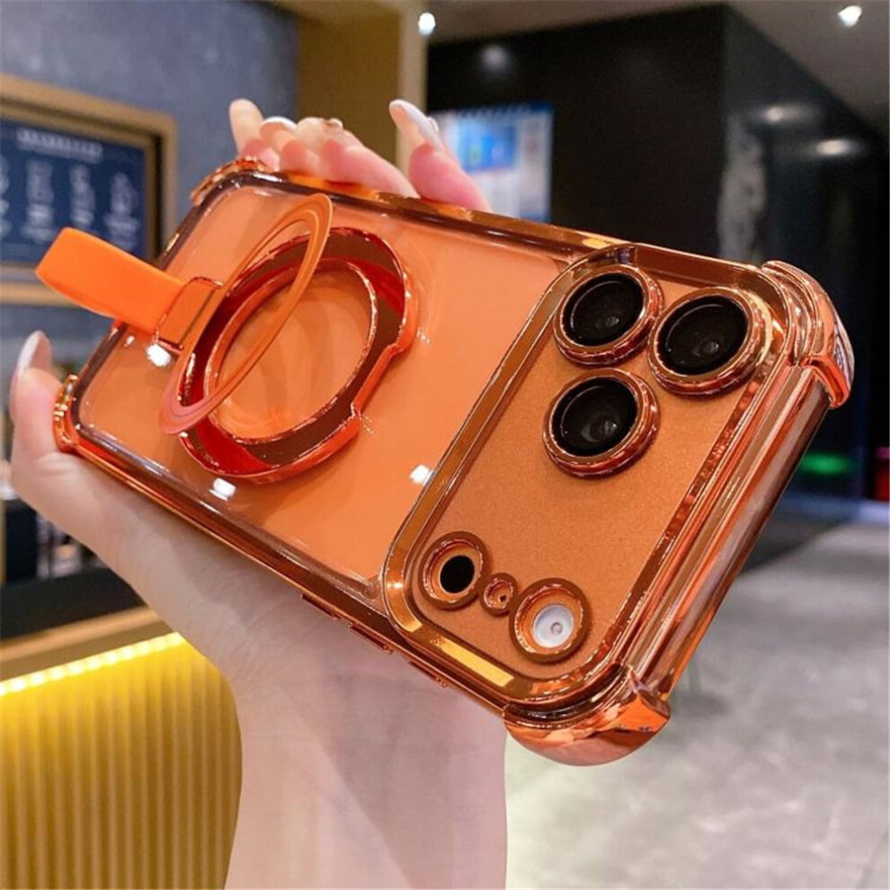 Transparent Magsafe Case For Iphone 17 Pro Max Â Crystal Back With Ring Stand, Orange 9340959371396