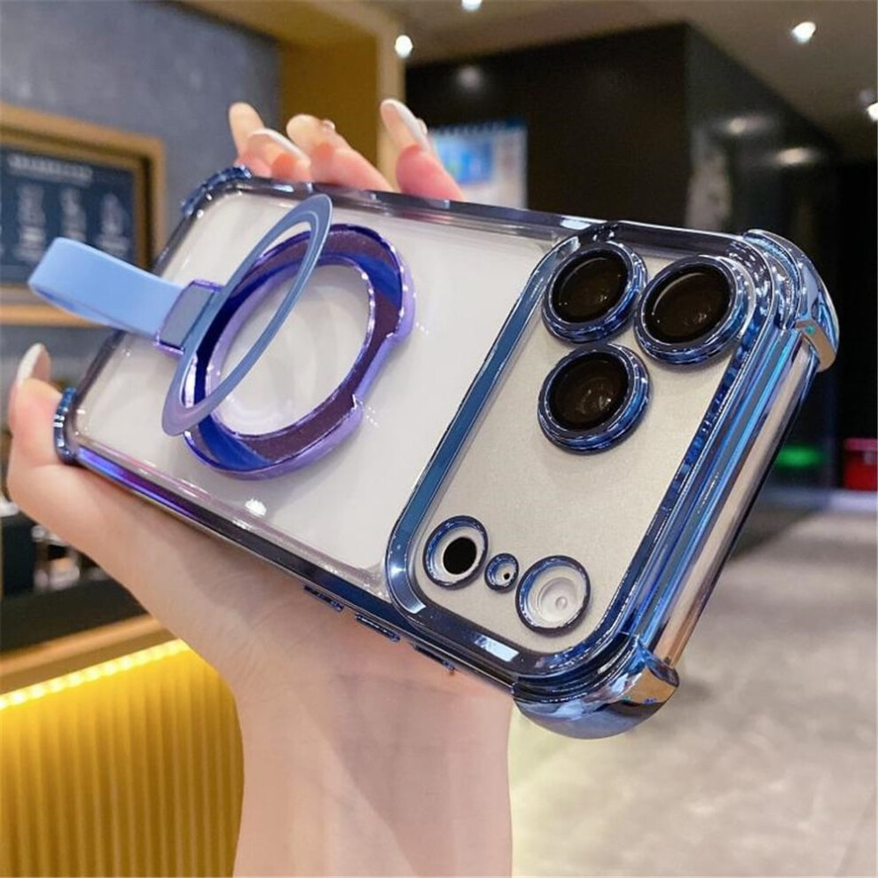 Transparent Magsafe Case For Iphone 17 Pro Max Â Crystal Cover With Ring Stand Blue 9340959371266