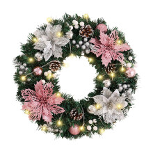 Grön LED-julkrans - 28 cm batteridriven upplyst dörrhängande dekoration med 20 glödlampor 35 cm