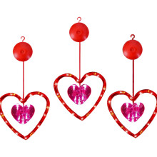 Decorazioni luminose per finestre di San Valentino, 3 lampade a LED a forma di cuore rosse con ventosa, alimentate a batteria.