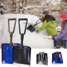 Folding Snow Shovel with D-Handle & Aluminum Blade – Heavy-Duty, Portable, 25x9in, Blue, compatible with cars/trucks