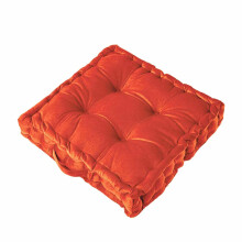 Square Velvet Floor Pillow, Thick Meditation Cushion for Yoga & Living Room – Orange, 16'', Compatible with Floor Seating