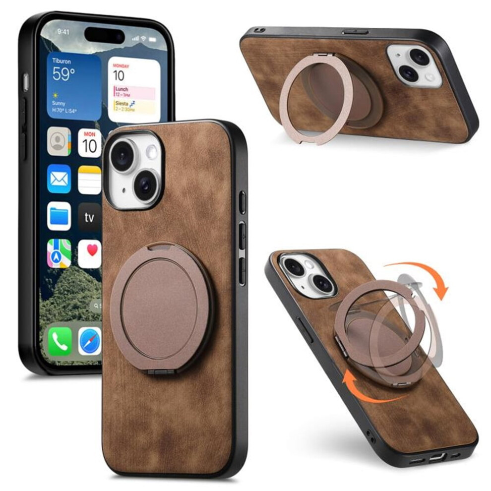 For Compatible With Iphone 13 Case Retro Leather Circular Rotating Stand Shockproof Phone Case,,For Compatible With Iphone 13 Brown 9340959373604