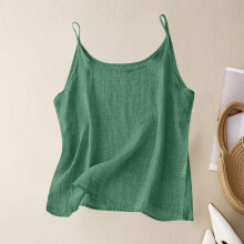 Dames zomer vintage katoen-linnen camisole, losvallend onderhemd, mouwloos topje, donkergroen S