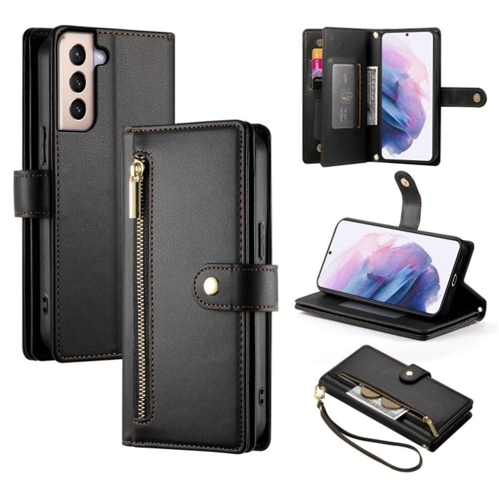 Compatible With Samsung Galaxy S21+ 5G 6.7" Wallet Case Â Leather, Multi-Card Slots, Zipper Pocket & Wristlet Black 9340959373031