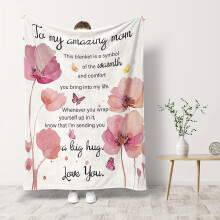 Hyggeligt flanneltæppe – Blødt, varmt tæppe til alle årstider med akvarel blomsterdesign og hjertelig besked | Passer til indretning i hyttestil