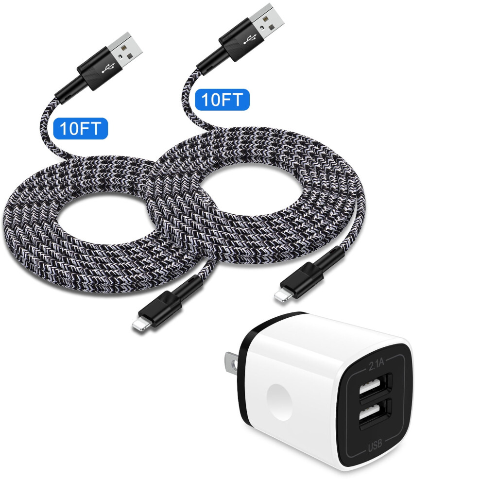 Compatible With Iphone Charger Block, 2.1A Dual Usb Wall Adapter + 2X 10Ft Cables Â Fast Charging For Iphone 14/13/12 Light 9340959374267