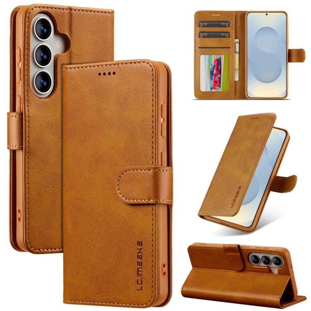 Lc.imeeke Pu Leather Flip Case For Samsung Galaxy S25 5G 6.2", Compatible With S25, Magnetic Closure, Card Slot, Kickstand, Shockproof, Yellow 9340959374113