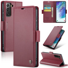 CaseMe Leather Wallet Case for compatible with Samsung Galaxy S21 FE – RFID Blocking, Magnetic Clasp, Kickstand, Card Holder