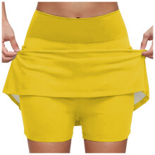Damskor med fickor, hög midja, sportbyxor, kjolar med shorts under, gul, S
