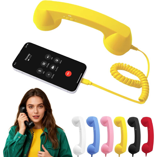 Type-C Retro Phone Handset, for compatible with iPhone & Android, Retro/Wired with Microphone, Receiver for Cell Mobile Video Conferences