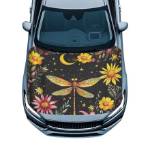 Car Hood Cover, 59.05x39.37 in Car Bonnet Banner, Universal Fit for Most Cars, Stretchable Moon Dragonfly Automotive Hood Covers