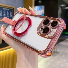 Transparente, pinkfarbene MagSafe-Hülle für iPhone 14 Pro Max – Kristallrückseite mit Ringständer