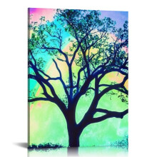 Blacklight Moon Tapestry for Bedroom - UV Reactive Galaxy Space Tree Tapestry, Colorful Starry Sky Wall Hanging, Premium 12x16 in