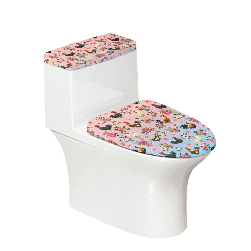Toilet Lid Cover 2-Piece Elastic Fabric Easy To Install For Women, Chicken 9180479777762