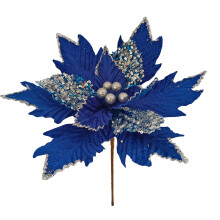 Christmas Tree Flower, Artificial Glitter Poinsettia Flowers Fake Xmas Flowers, for Wedding Christmas Tree Ornaments (Blue)