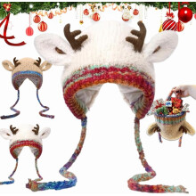 Christmas Antler Hat, 2-in-1 Reindeer Hat & Handbag, Knitted Ear Protection, Windproof Warm Beret – Compatible with Holiday Gifting