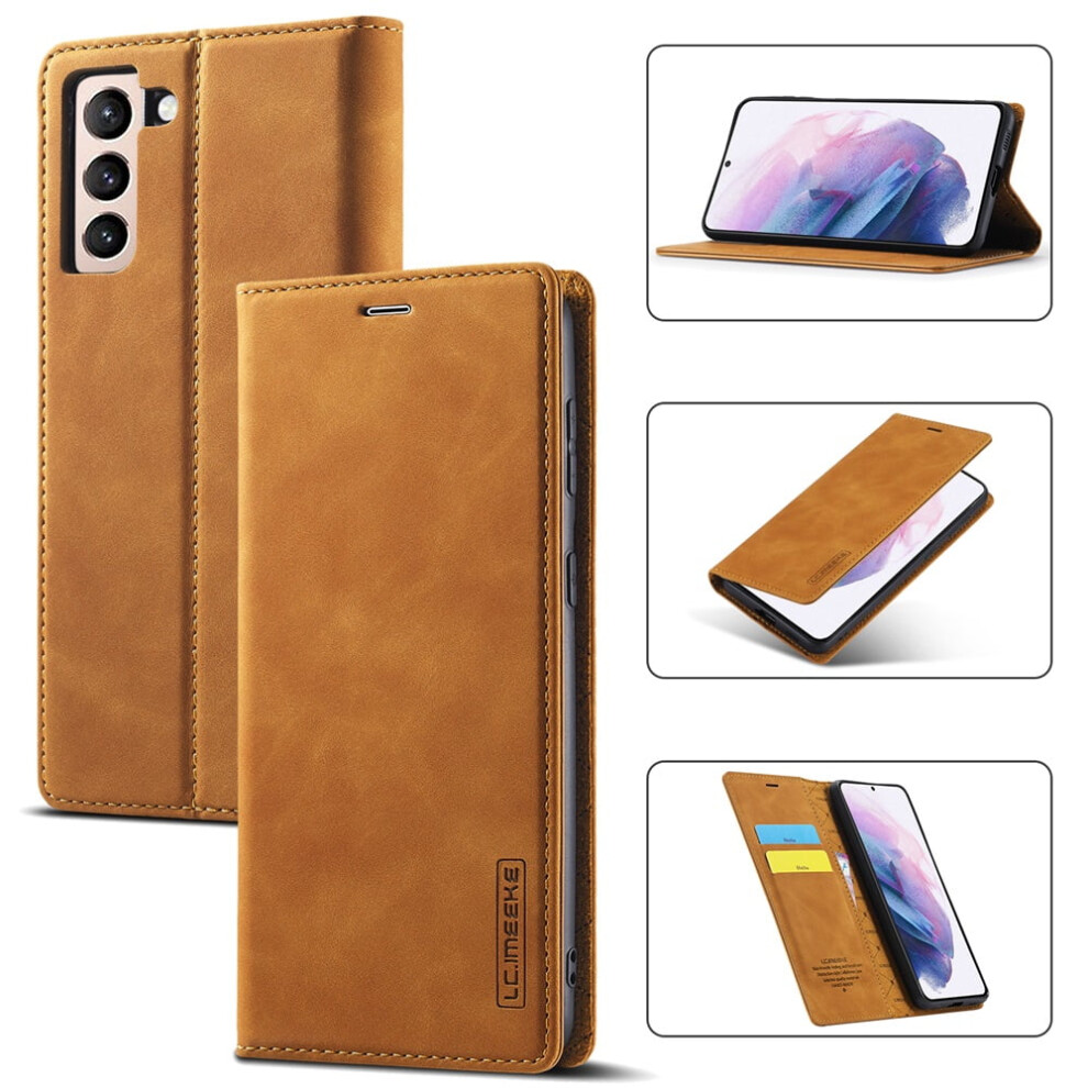 Leather Flip Wallet Case For Samsung Galaxy S21 Fe 5G Brown 939152704477