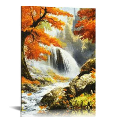 Autumn Forest Waterfall Canvas Print 16x20 in