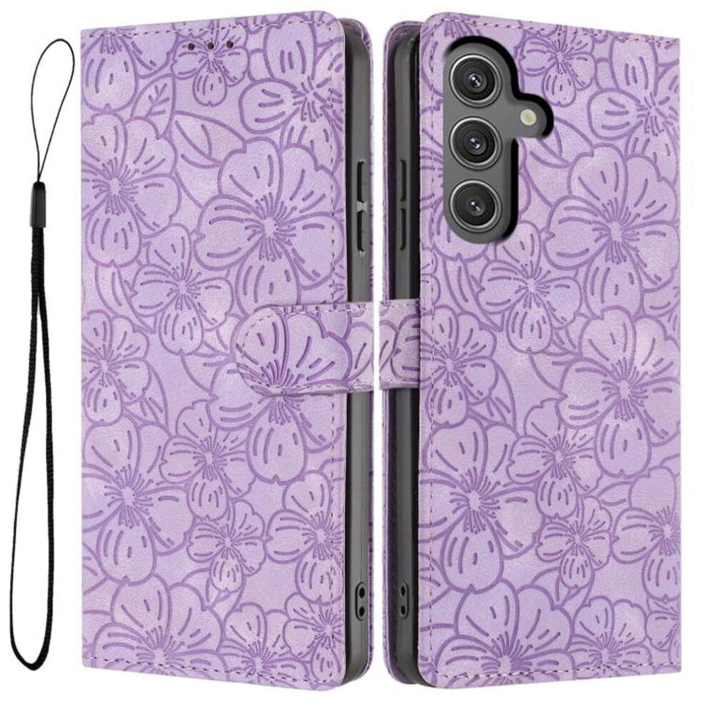 Cherry Blossom Embossed Leather Flip Wallet Case Purple For Red,Purple 939152704767