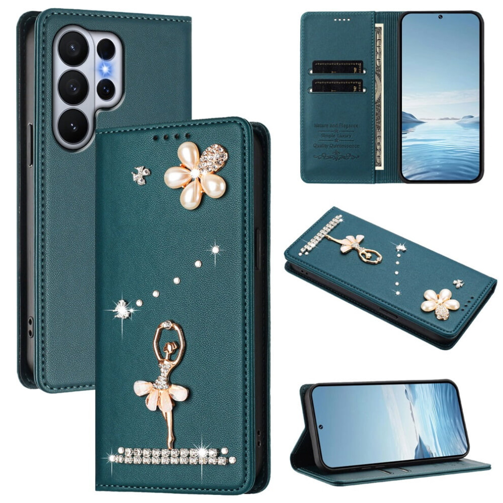 Rfid Blocking Ballet Girl Flip Wallet Leather Case For Compatible With Samsung Galaxy S26 Ultra 5G Â Dark Green 9180479782360