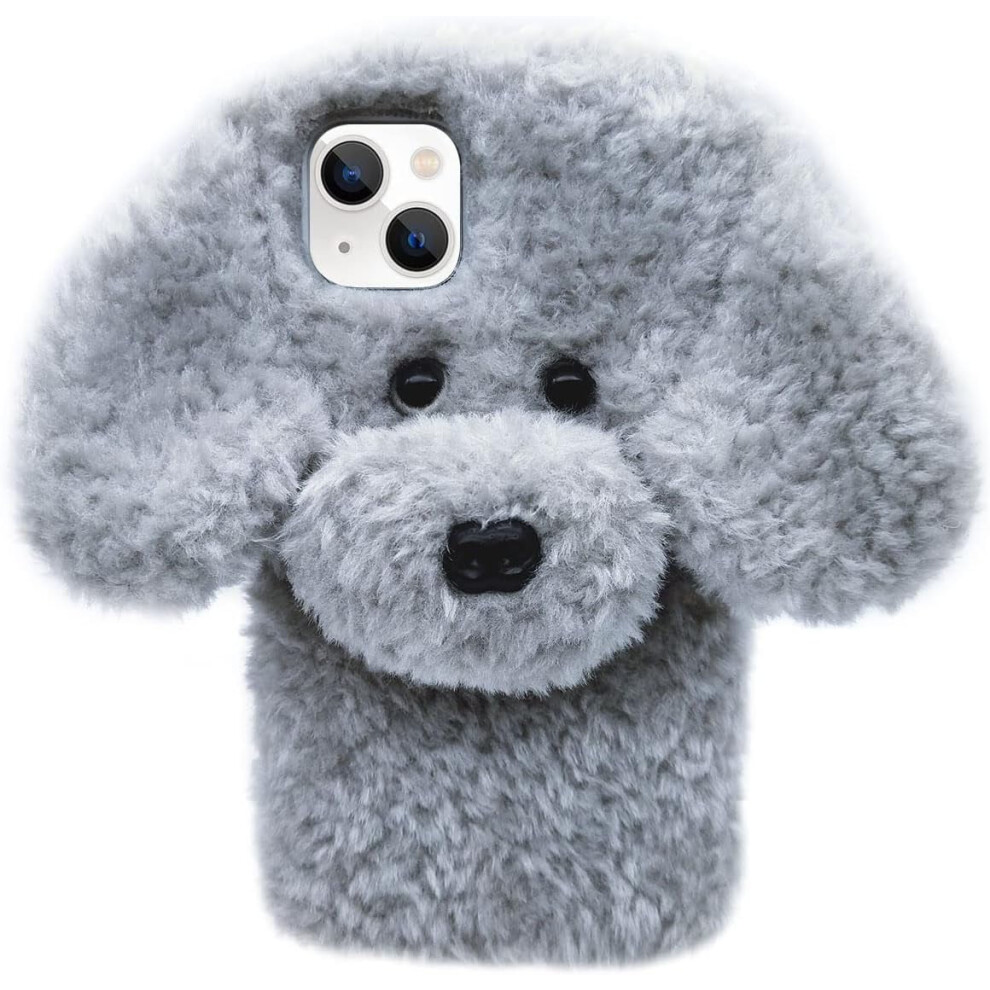 Cute Plush Furry Dog Iphone 13 Mini Case Â Kawaii 3D Cartoon Soft Tpu Shockproof Cover For Women & Girls, Compatible With Iphone 13 Mini Gray 9557311448249