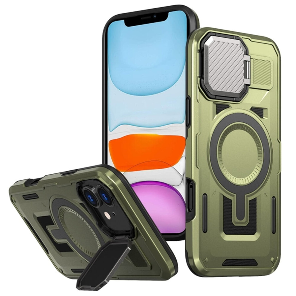 Rugged Magnetic Case For Iphone 11 (6.1"), Military-Grade, Adjustable Metal Lens Cover, Magsafe Compatible, Green 9180479782230