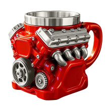 Hrnek na kávu V8Engine z nerezové oceli s dvojitou stěnou, 473 ml