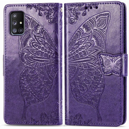 Samsung Galaxy A71 5G wallet case butterfly purple leather