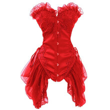 Women's Sexy Strapless Floral Embroidery Solid Gothic Corset with Lace Skirt