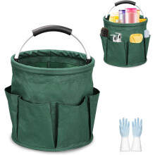 17L Portable Cleaning Caddy with Handle & 6 Pockets – for Camping, Garden, Bathroom (Dark Green)