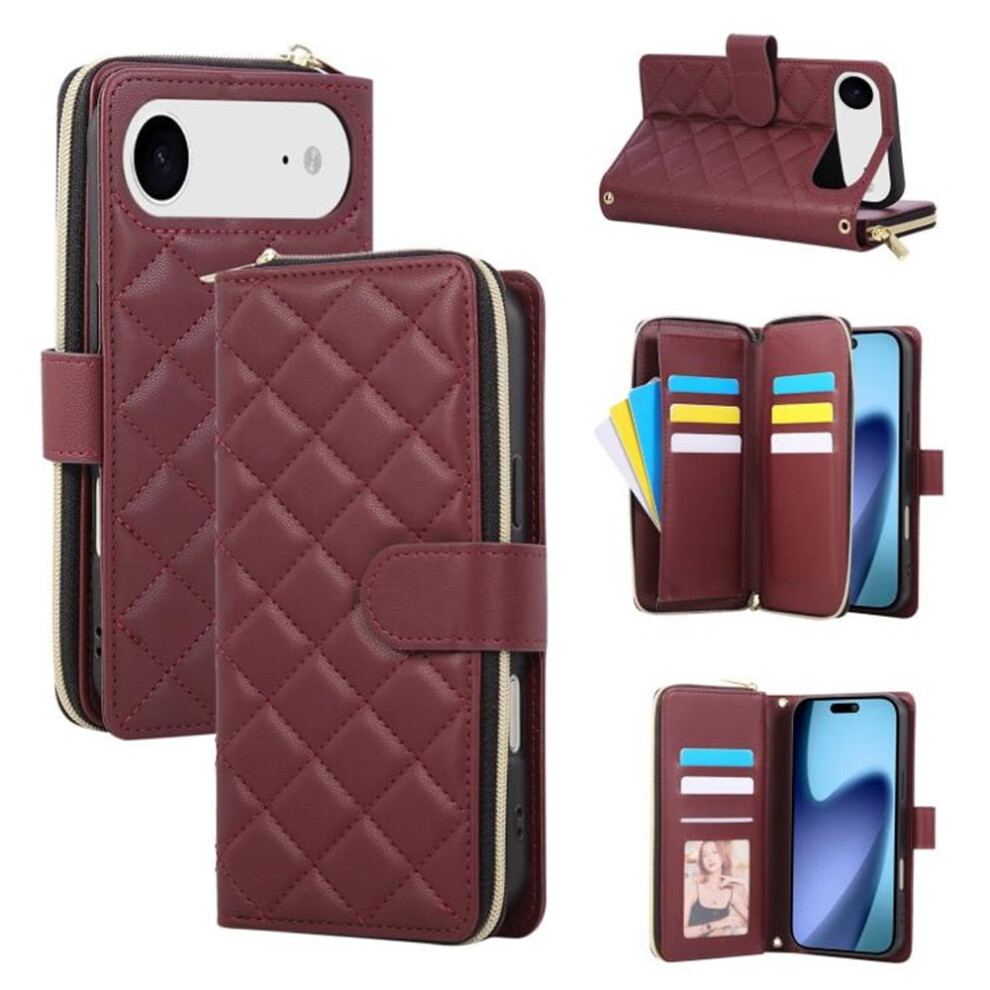 Magnetic Flip Wallet Case For Iphone Air: 9-Card Slots, Zipper Pocket, Detachable Shoulder & Wrist Straps, Wine Red 9557311943553