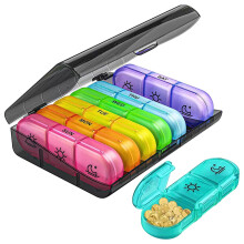 Kcavykas 21 Compartments Per Day Convenient Plastic Sealed Pills Storage Box for Morning Afternoon and Evening