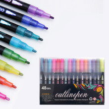 1Set 48 Colors Double Line Outline Markers - Metallic Glitter Squiggle Pen Set, 2mm Tip Writing Drawing Pens for Birthday Greeting Card & DIY Crafts