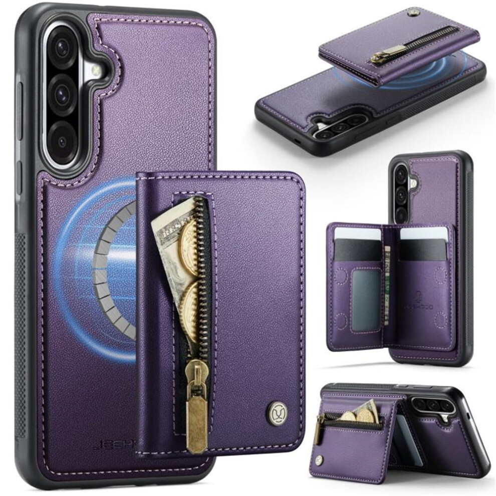 Compatible With Samsung Galaxy A56 5G: Magsafe 2-In-1 Pu Leather Wallet Case W/ Rfid Blocking, Ring Holder, Kickstand & Wrist Strap Â Purple 9557311943157