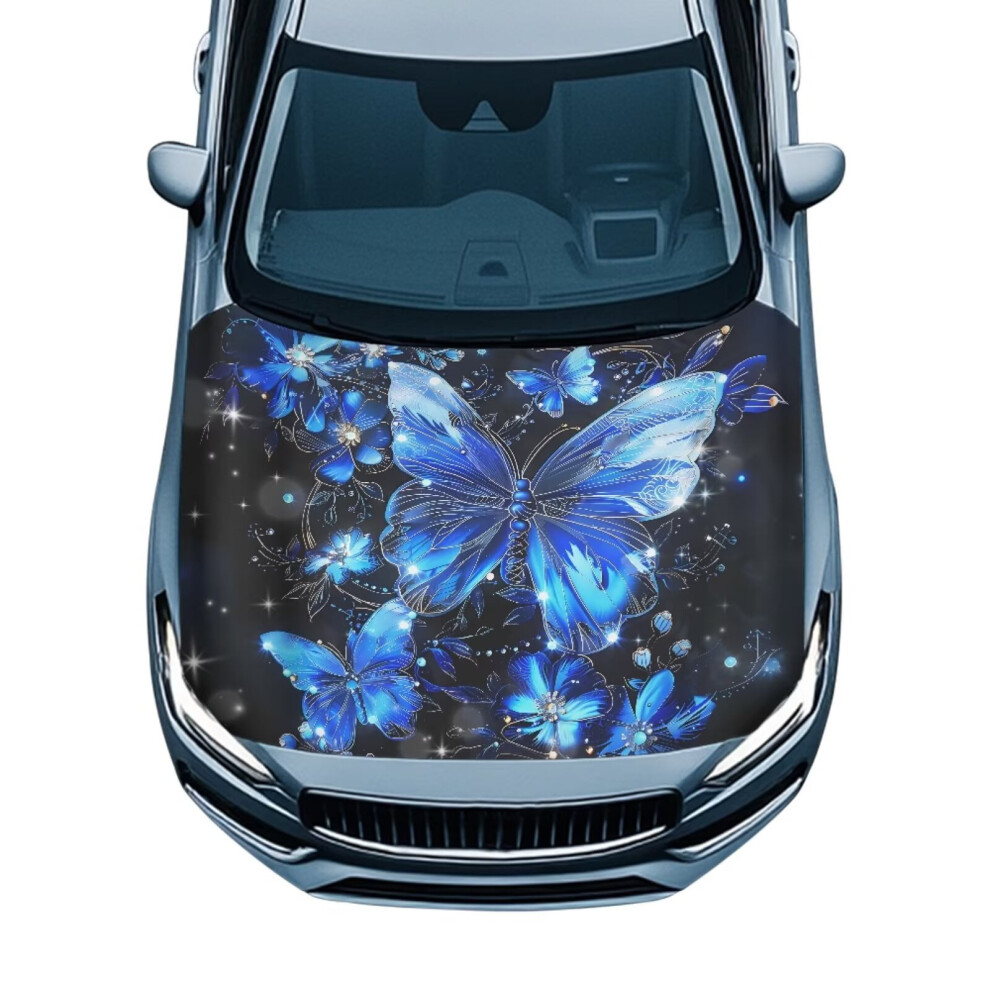 Butterfly Car Hood Cover Â Elastic, Washable, Stretch Polyester, Easy Install, Compatible With Most Cars Blue 9557311943935