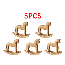 Nordic Wooden Rocking Horse Decor 3x6x8in Brown Pine 5 Pcs