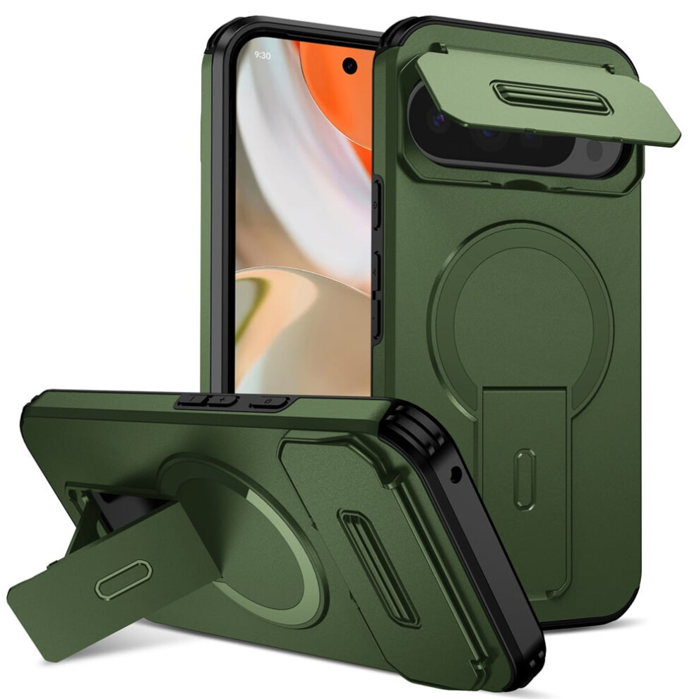 Google Pixel 10 Pro Xl 6.8" Case With Fold Holder, Magsafe Charging, Sliding Camera Cover, Shockproof Rugged Cover Â Green 9557311945793
